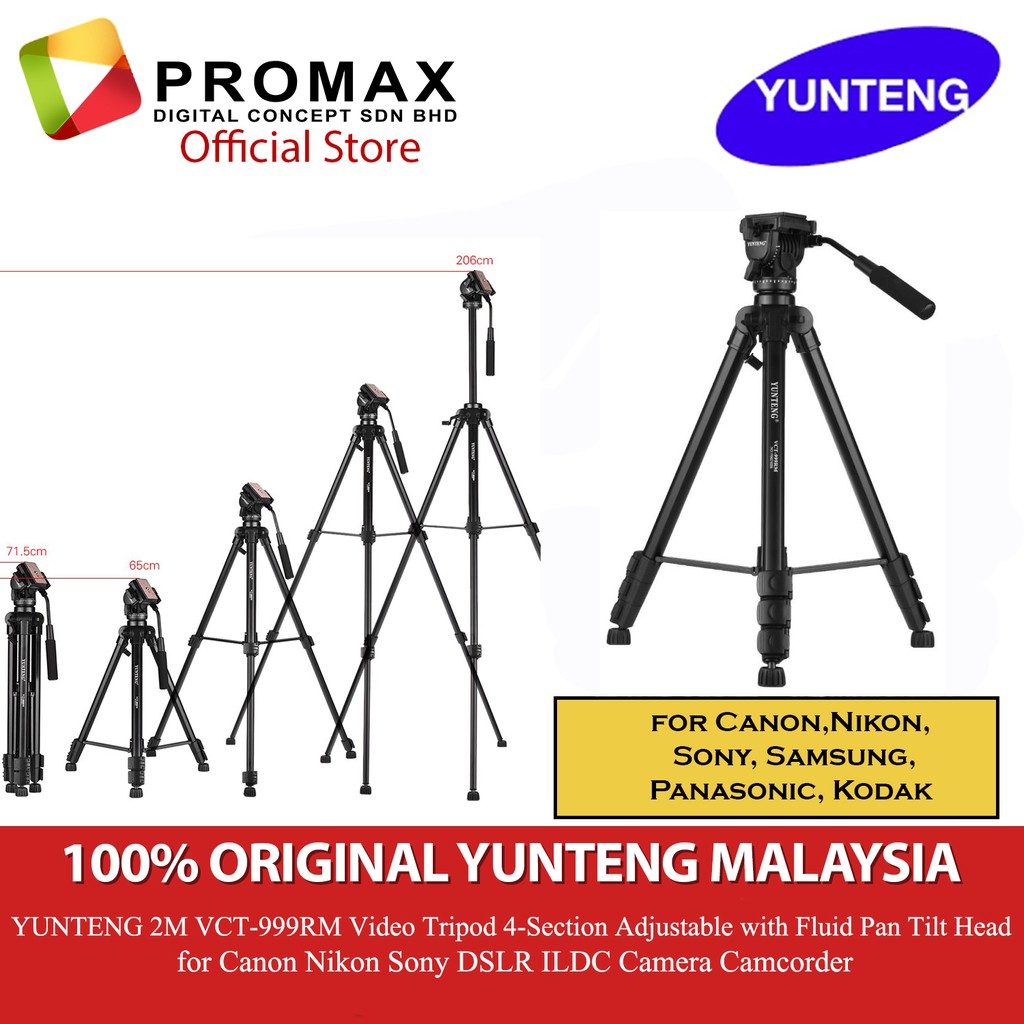 YUNTENG 999 VCT-999RM VCT999 Video Tripod 4Section Adjustable with ...