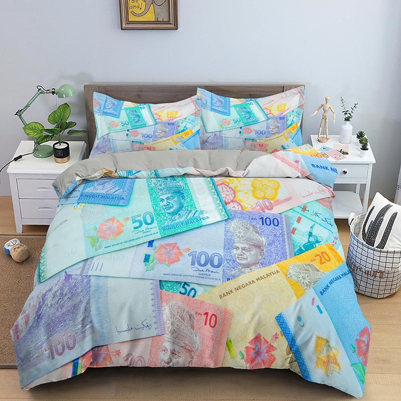 2/3pcs 3D Money Printed Bedding Set Malaysia Money Duvet Cover Set