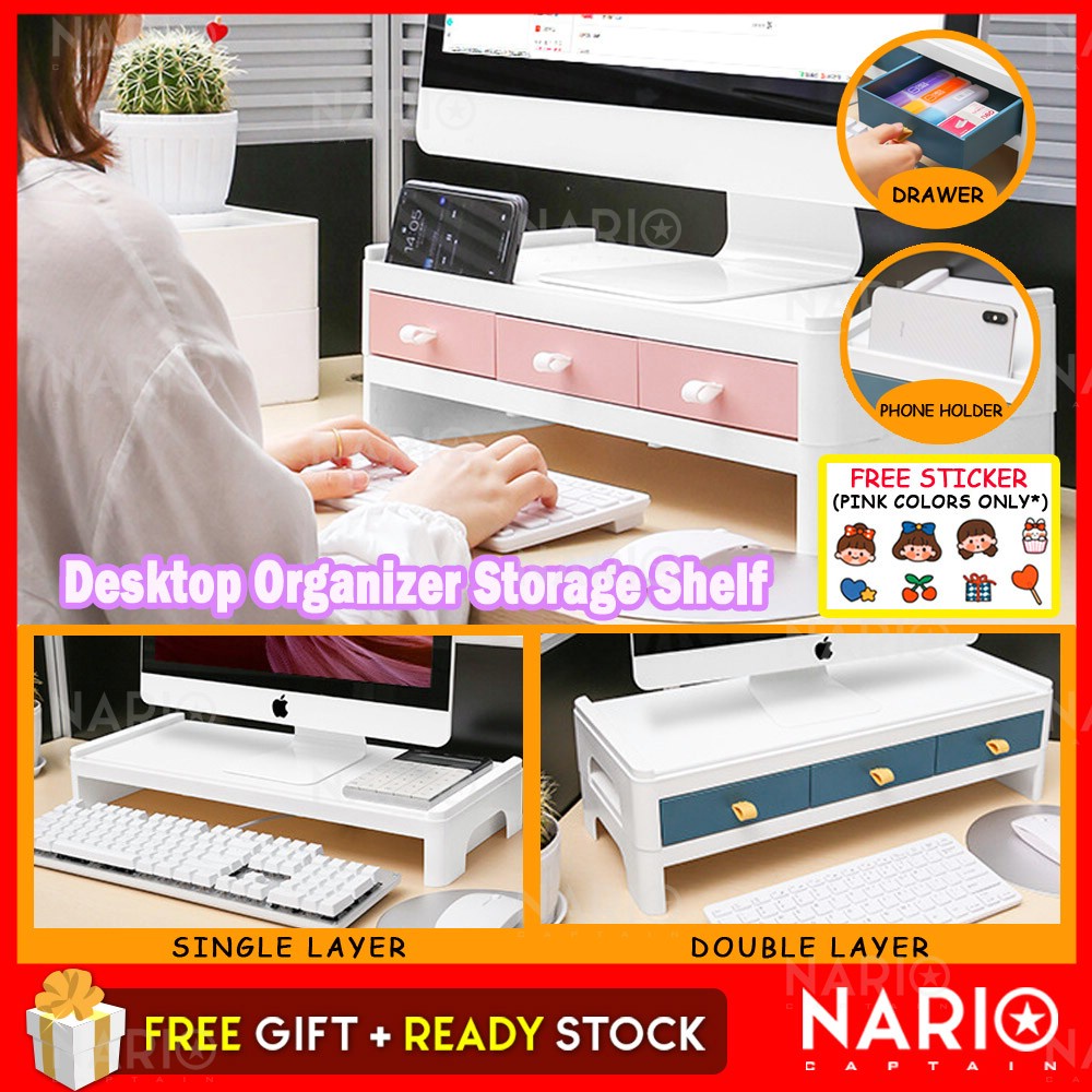 NARIO Computer Monitor Desktop Shelf Storage Rack Table PC Laptop Desk ...
