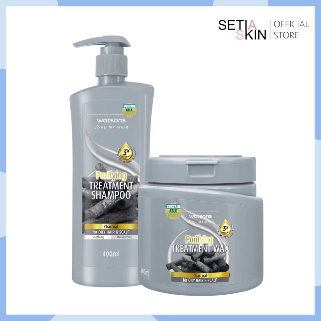 WATSONS Charcoal Hair Treatment Shampoo [400ml] and Wax [Hair Mask