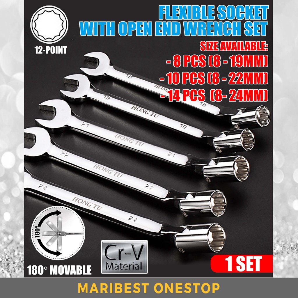 Flex socket open on sale end wrench set