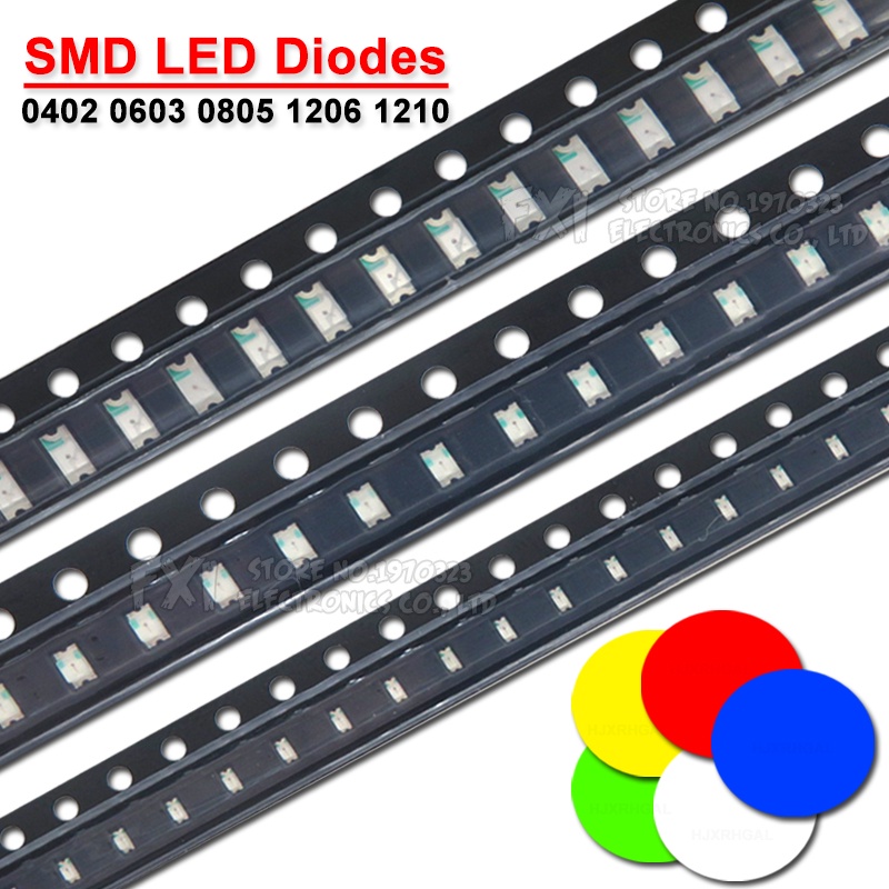 100PCS 0402 0603 0805 1206 1210 SMD LED Diodes light Yellow Red Green ...