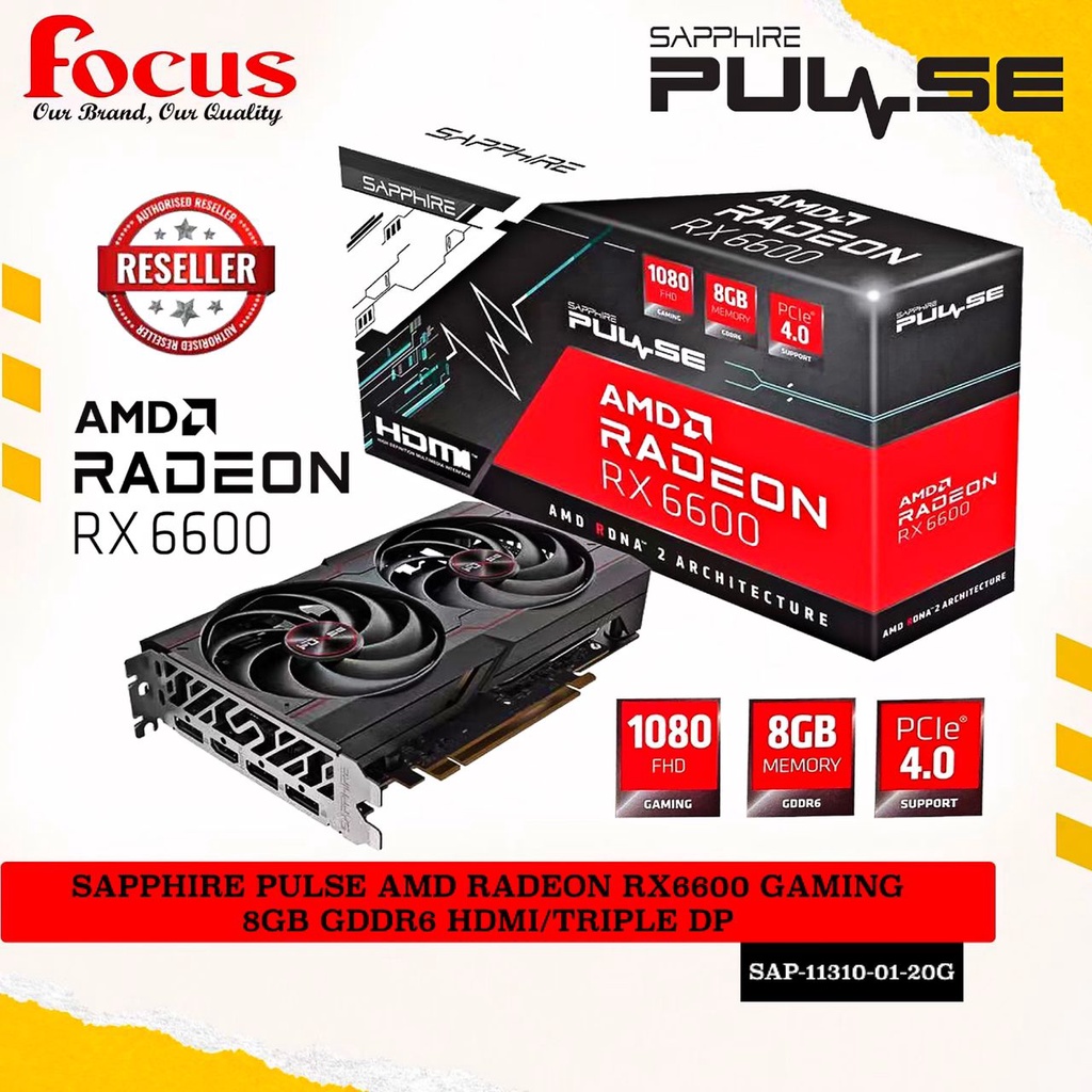 Sapphire Pulse AMD Radeon RX 6600 8GB GDDR6 Gaming Graphics Card  (11310-01-20G)