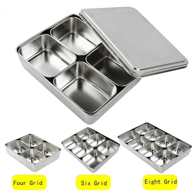 4/6/8 Compartment Japanese YAKUMI PAN Kitchen Storage Boxes Stainless Steel  Seasoning Container with Lid