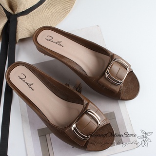 JS Elegant Lady Slip On Jelly Shoe Slides Slipper Kasut Perempuan Selipar  Bertumit 女新款半