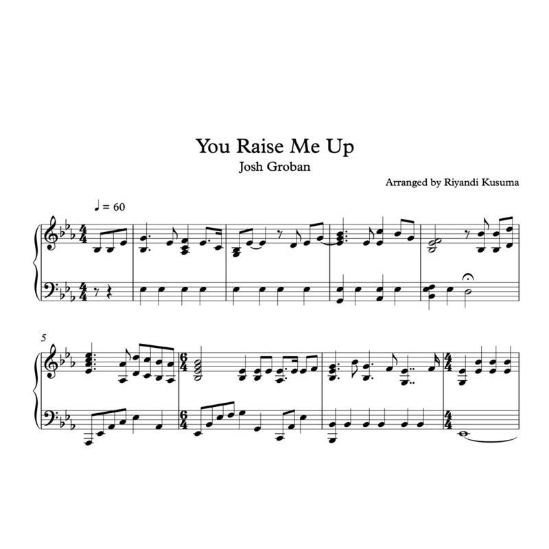 You Raise Me Up - Josh Groban by Riyandi Kusuma [Piano Sheet] | Shopee ...