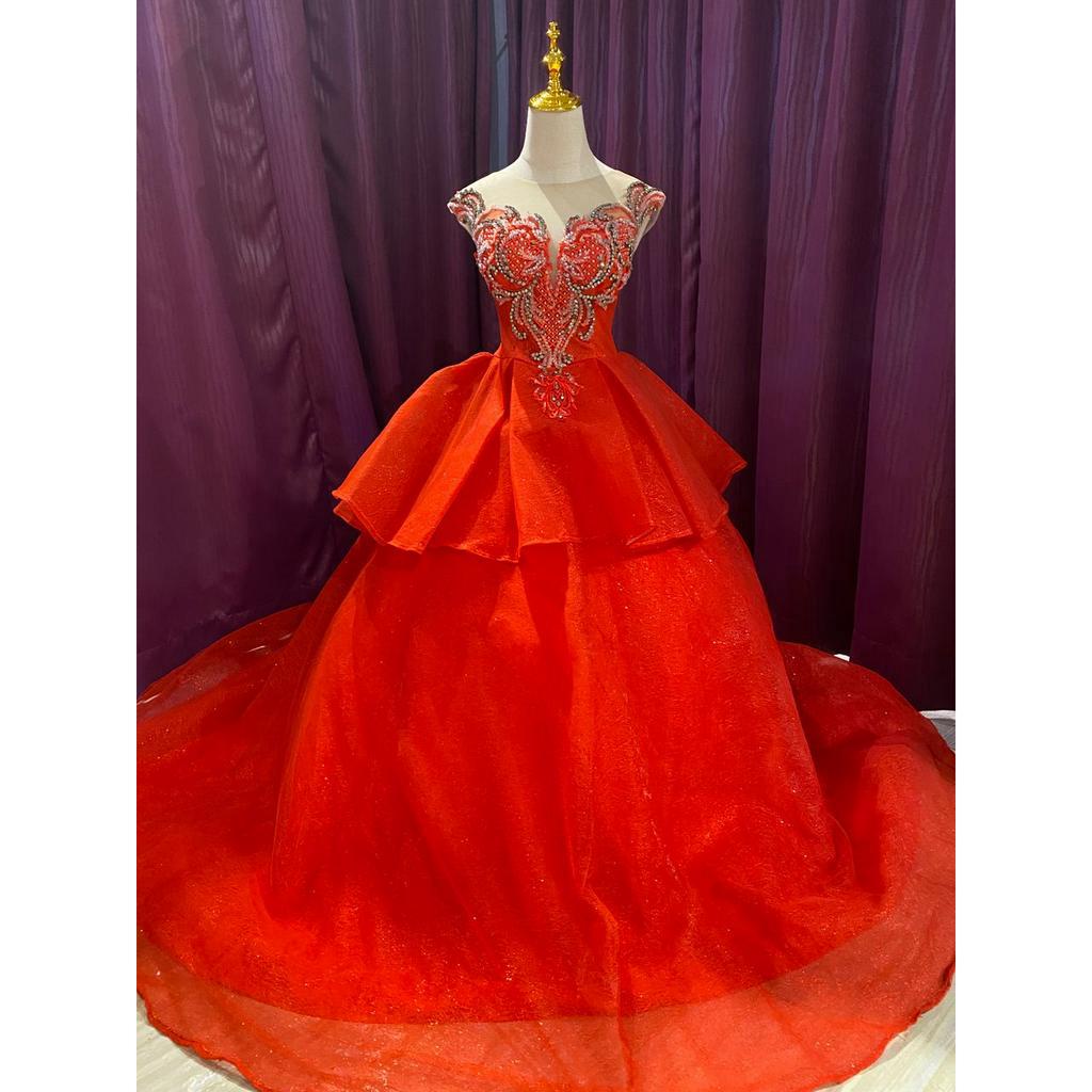 Maroon / Red Luxury Gown Wedding Gown Shopee Malaysia