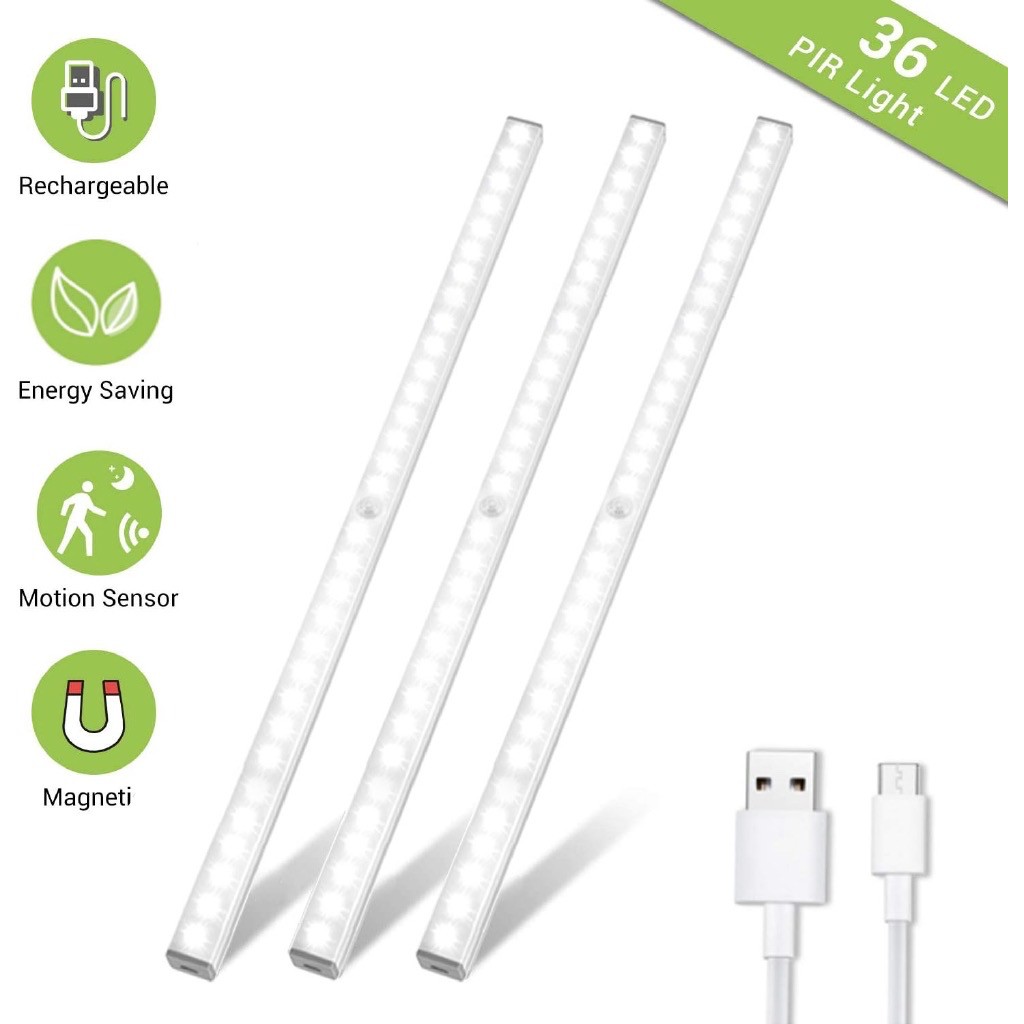 Motion Sensor LED Rechargeable Induction lamp Cabinet Light IR Infrared ...