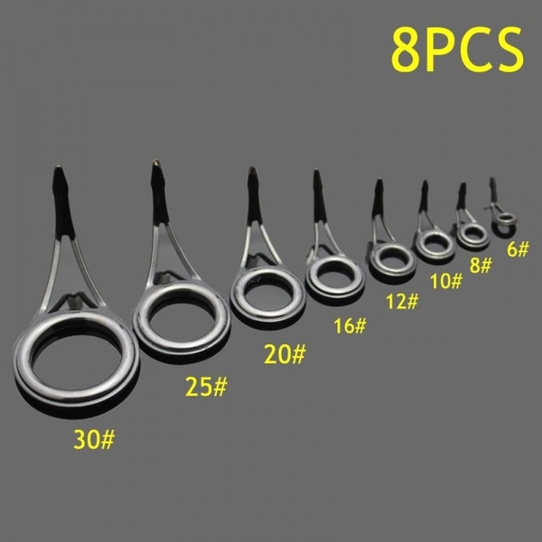 8Pcs Ceramic Fishing Rod Guide Stainless Steel Tip Top Ring Circle Pole ...