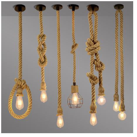 Retro Hemp Rope Pendant E27 Lamp Holder Coffee Restaurant Shop Bedroom ...