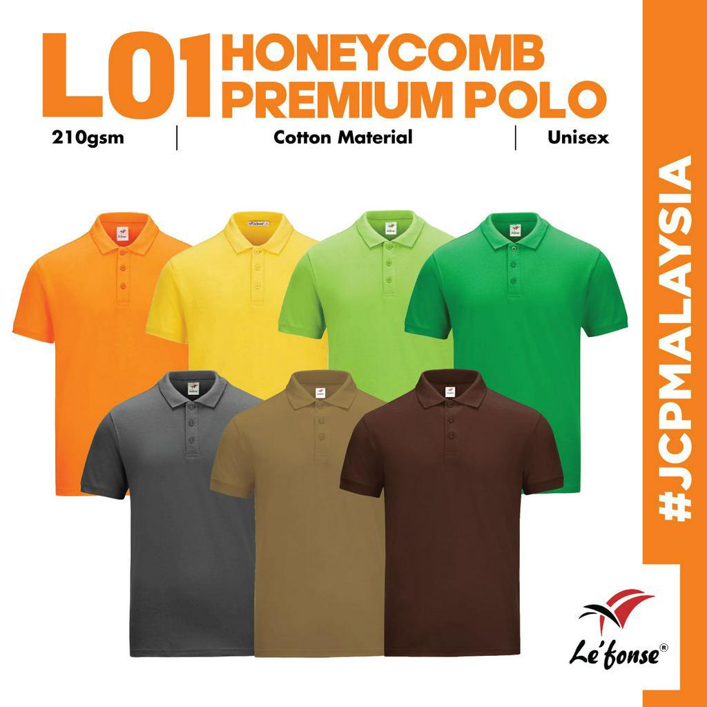 JCP LEFONSE Premium Cotton Honeycomb Polo T Shirt L01 Unisex 210gsm Breathable Smart Casual Polo Baju Polo Group D