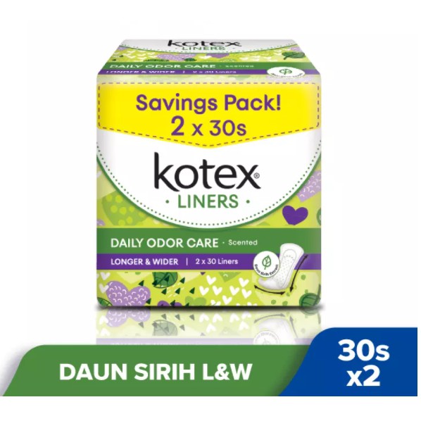 Kotex Fresh Panty Liners Longer & Wider Daun Sirih 2 x 30s Shopee