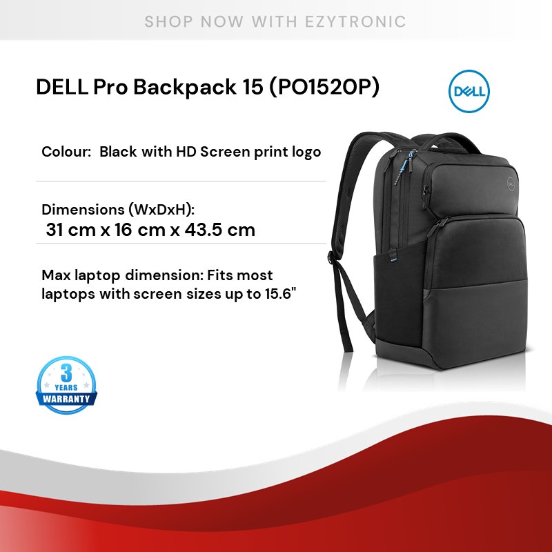 Dell Pro Backpack 15 Inch (PO1520P) for Gaming Home Student Designer