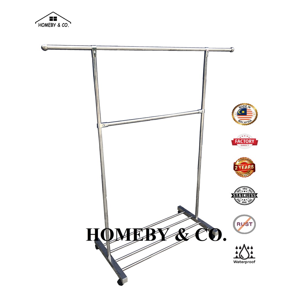 HOMEBY Single Pole Stainless Steel Clothes Hanger Rack Stand / Indoor Outdoor Clothes Hanger