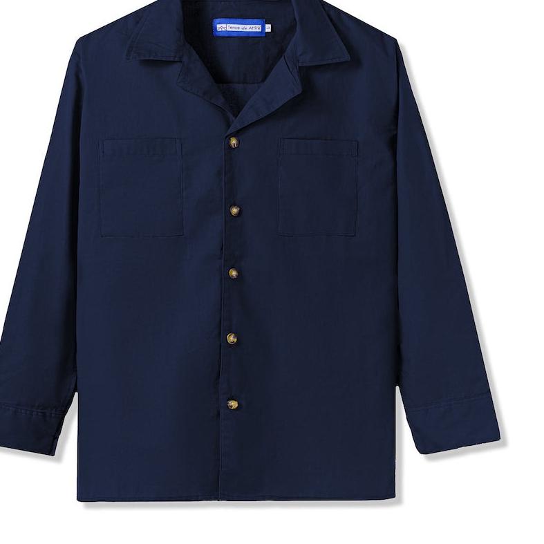 KEMEJA Tenue de Attire Shirt Royal Navy Camp Collar Long Sleeve