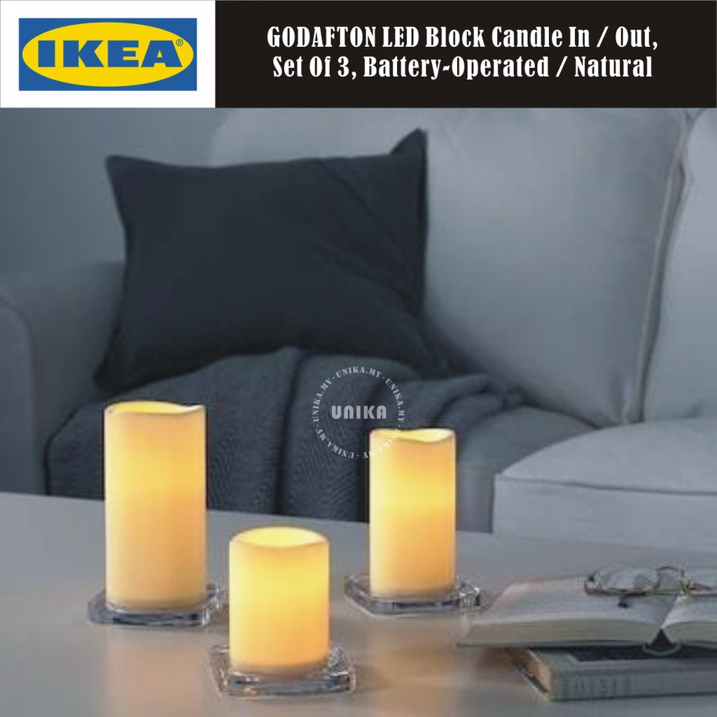 IKEA - GODAFTON LED Block Candle In / Out, Set Of 3, Battery-Operated ...