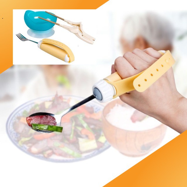 Rehabilitation Cutlery Set (Spoon, Fork) Tableware for Stroke Elderly