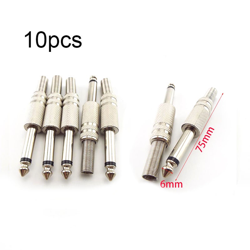 10pcs 6.35mm Audio Connectors 2 Pole Mono Amplifier Plug 1/4" Male