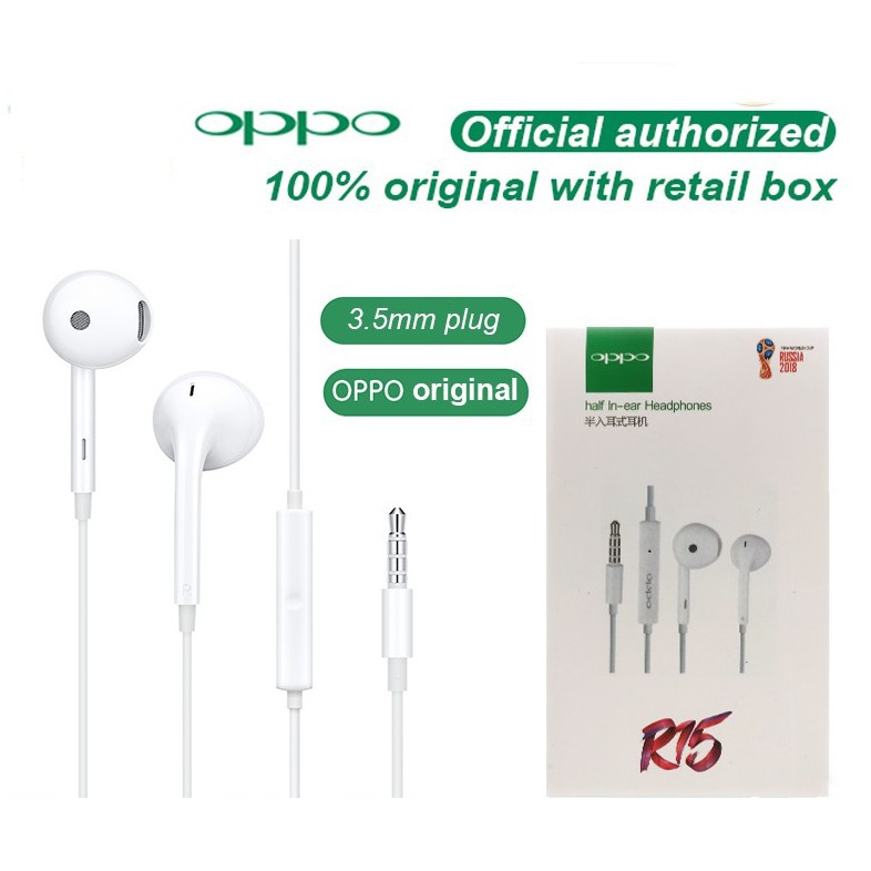 OPPO Original Earphone R15 Whosale half In-Ear Headphones F9 F11 Pro F1s A37 A5s A3s Android 3.5mm earpod