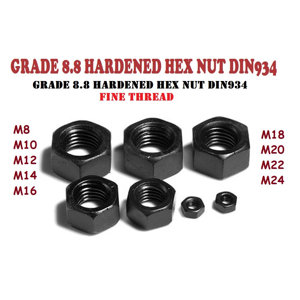 Grade 8.8 Fine Thread Hex Nut Black Oxide Carbon Steel Nuts M8 M10 M12