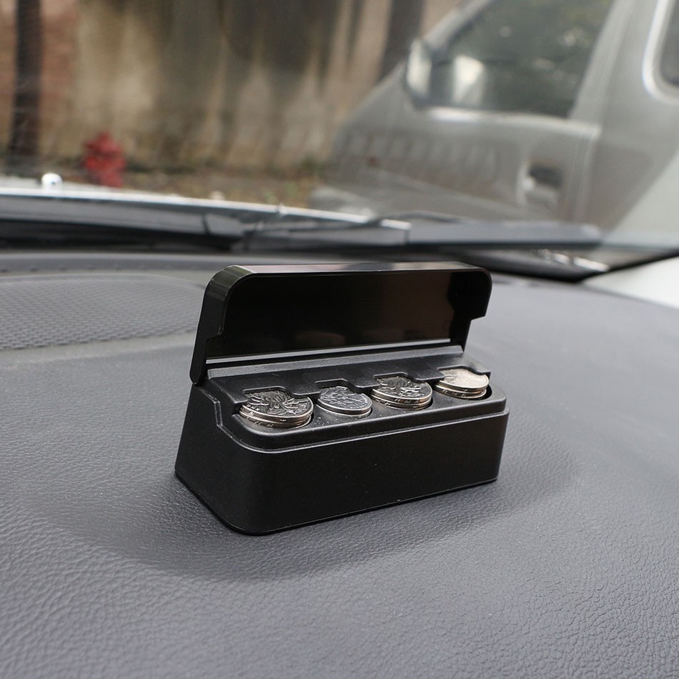 Black Plastics Car Coin Organizer Case Loose Change Money Storage Box