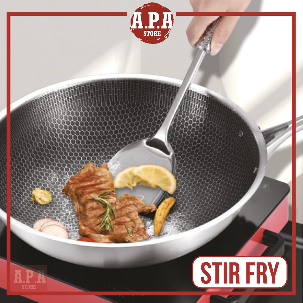 APA Honeycomb Wok Pan Non Stick Stainless Steel Grill Deep Fry Glass ...