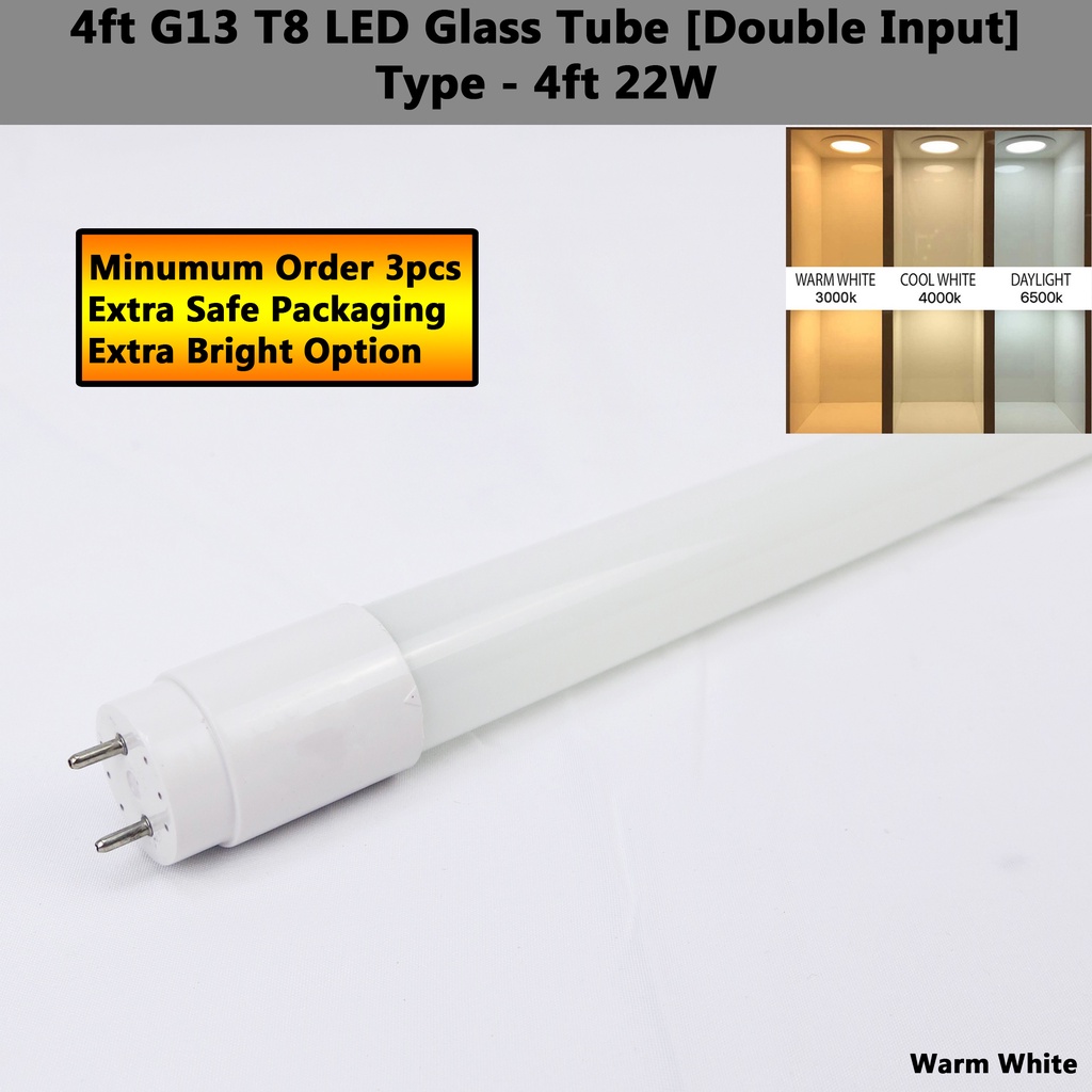 3H G13 2ft/4ft [10W/22W/32W] T8 LED Glass Layer Double Input Tube ...