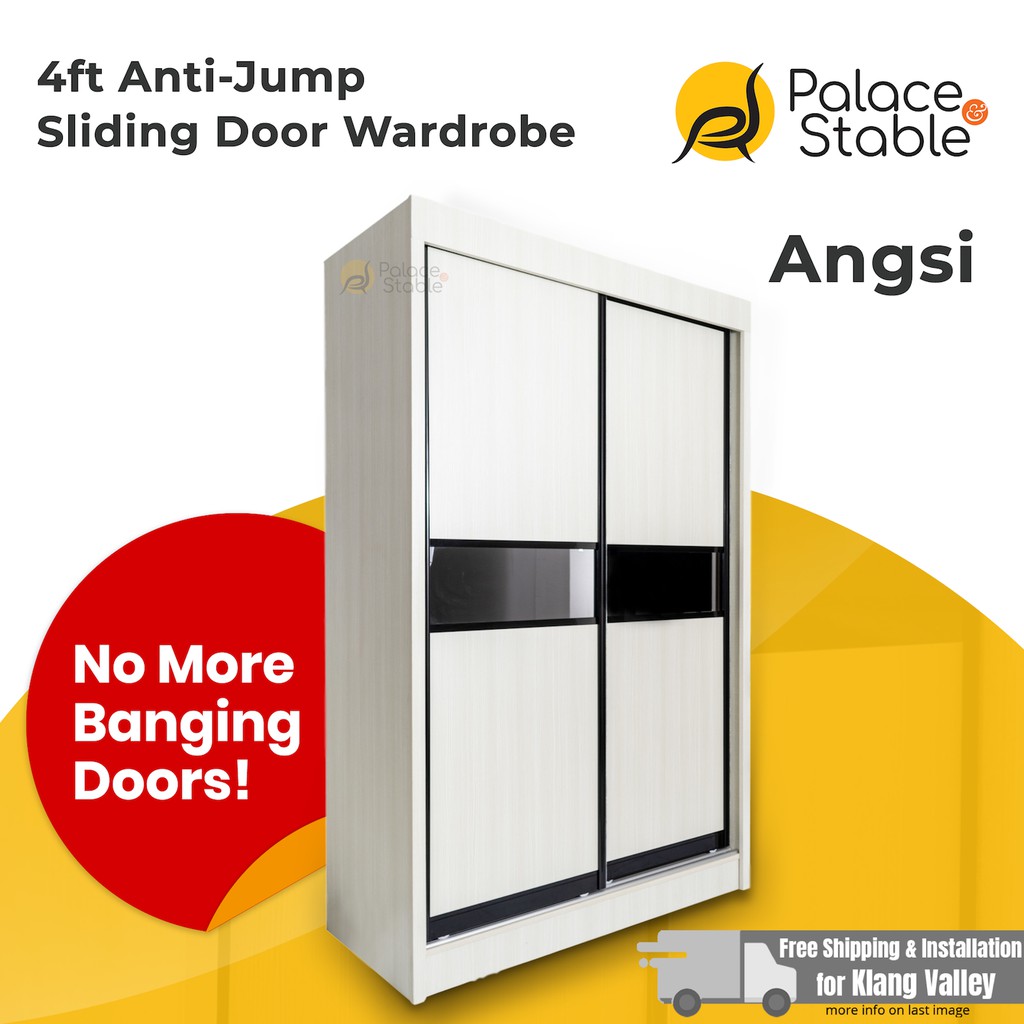 Angsi, 4ft Anti Jump Sliding Door Wardrobe, 3 Colors (Whitewash, Brown