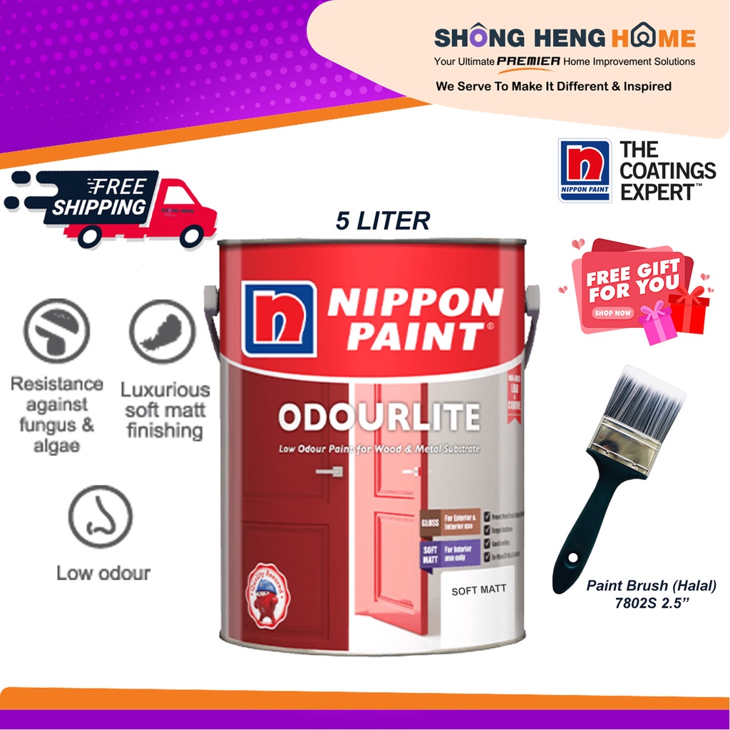 5L - Nippon Paint Odourlite Soft Matt Finish For Metal & Wood - WHITE ...