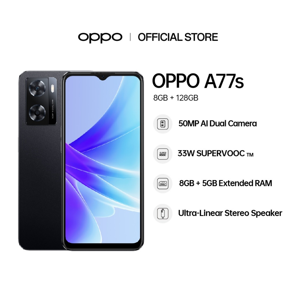 OPPO A77s Smartphone 8GM RAM + 128GB ROM | 33W SUPERVOOC | 50MP AI Dual ...