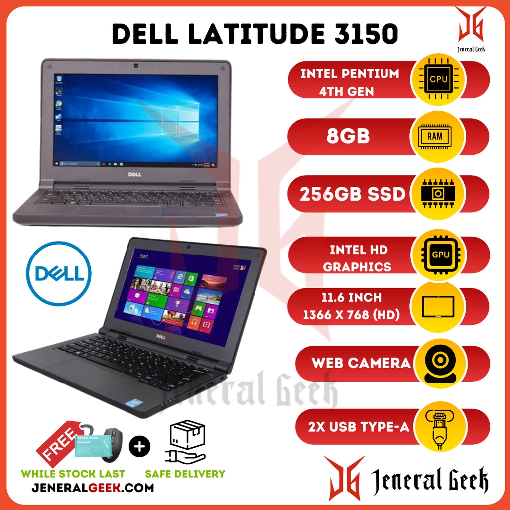 Laptop Murah Rm590 Dell Latitude 3150 Intel R Pentium 4th Gen 8gb Ram 256gb Ssd 9243