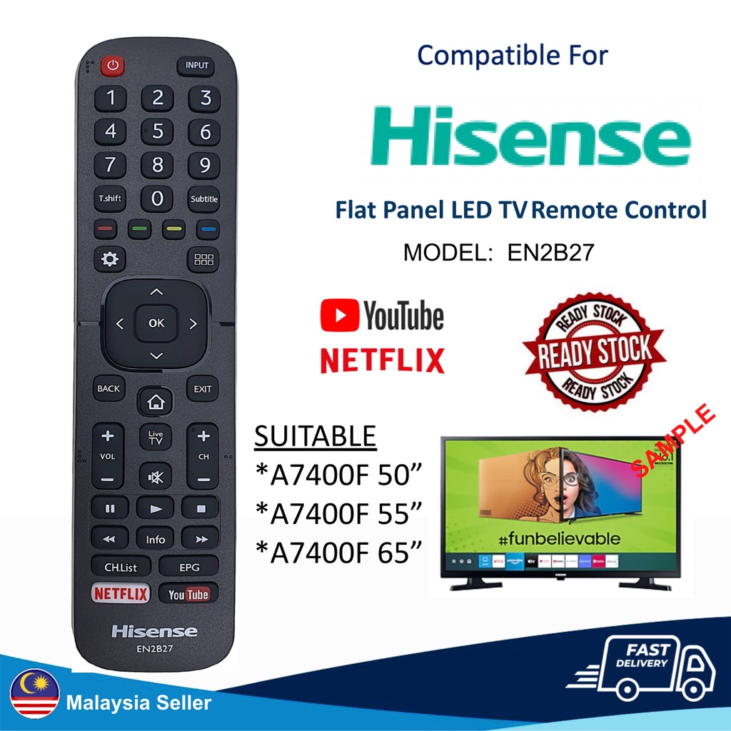 Hisense EN2B27 Flat Panel LED Smart TV Remote Control Netflix Youtube