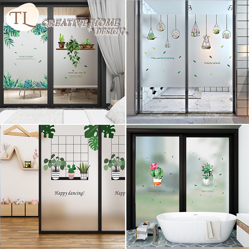 Nordic Style Static Cling Window Film & Frosted Glass Sticker - Green ...