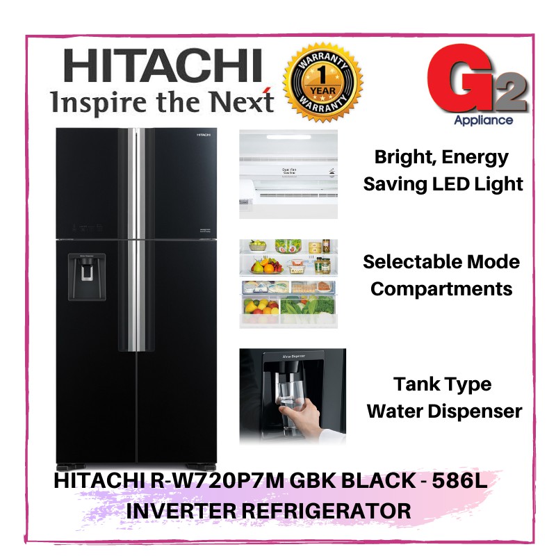 HITACHI(AUTHORISED DEALER) 4Door RW720P7M GBK BLACK 586L INVERTER