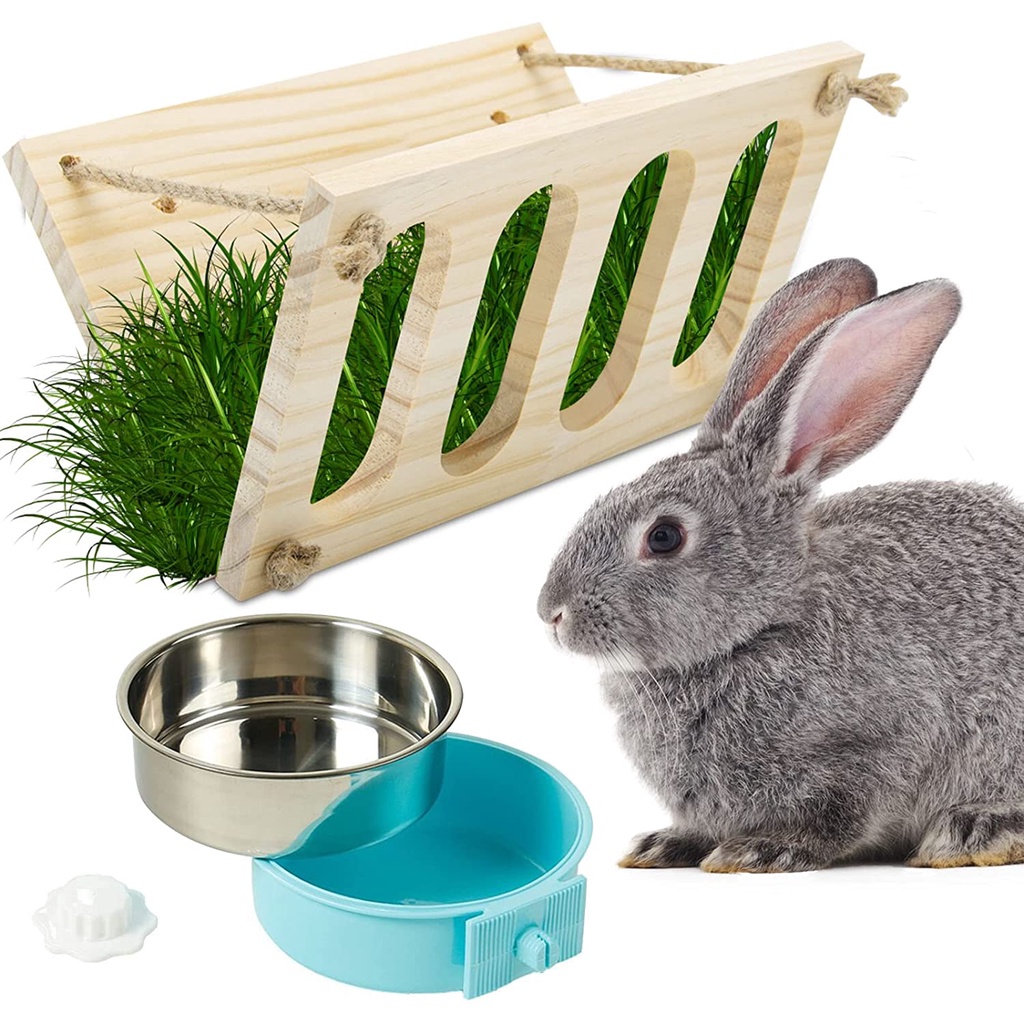 Rabbit Hay Wooden Manger Wallmountable Food Feeding Rack Feeder Grass
