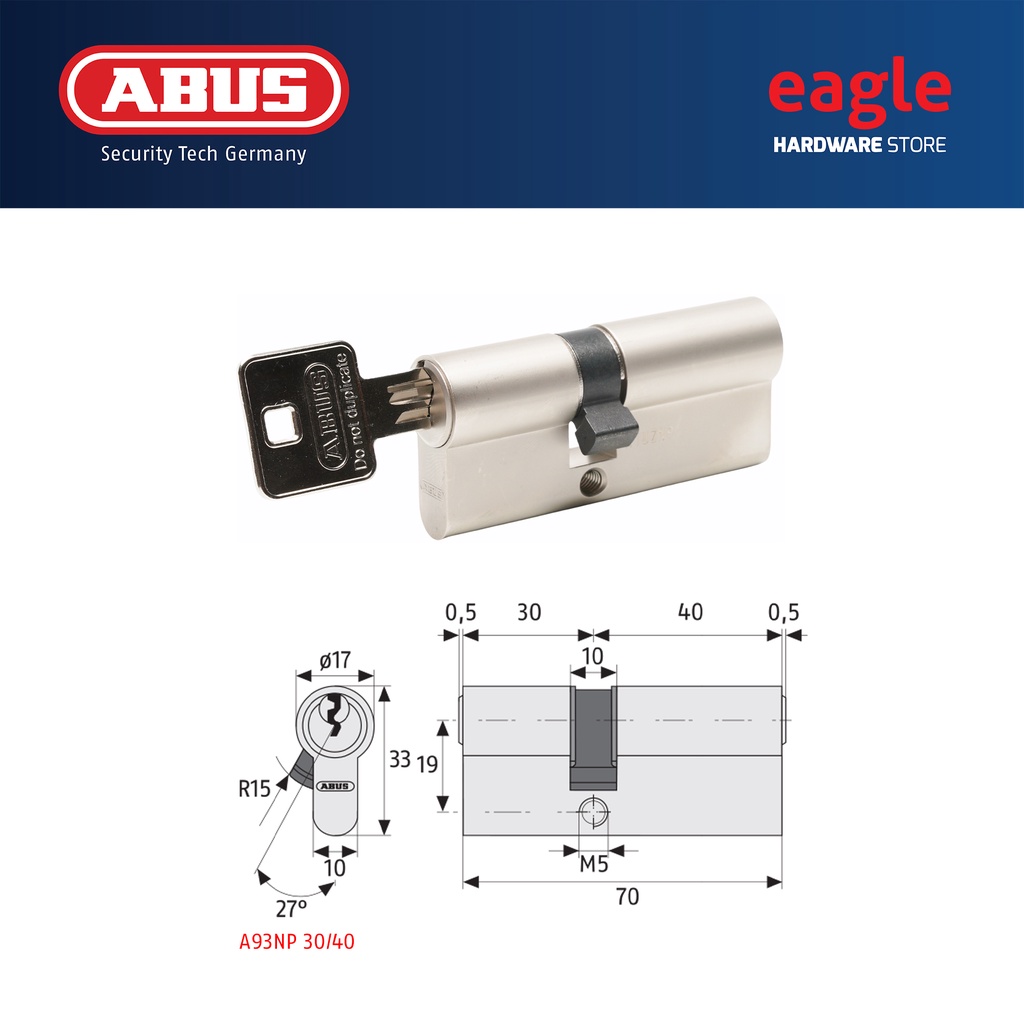 Abus A93NP #37L Euro Profile Cylinder With 3 Keys. Variants: Type Of ...