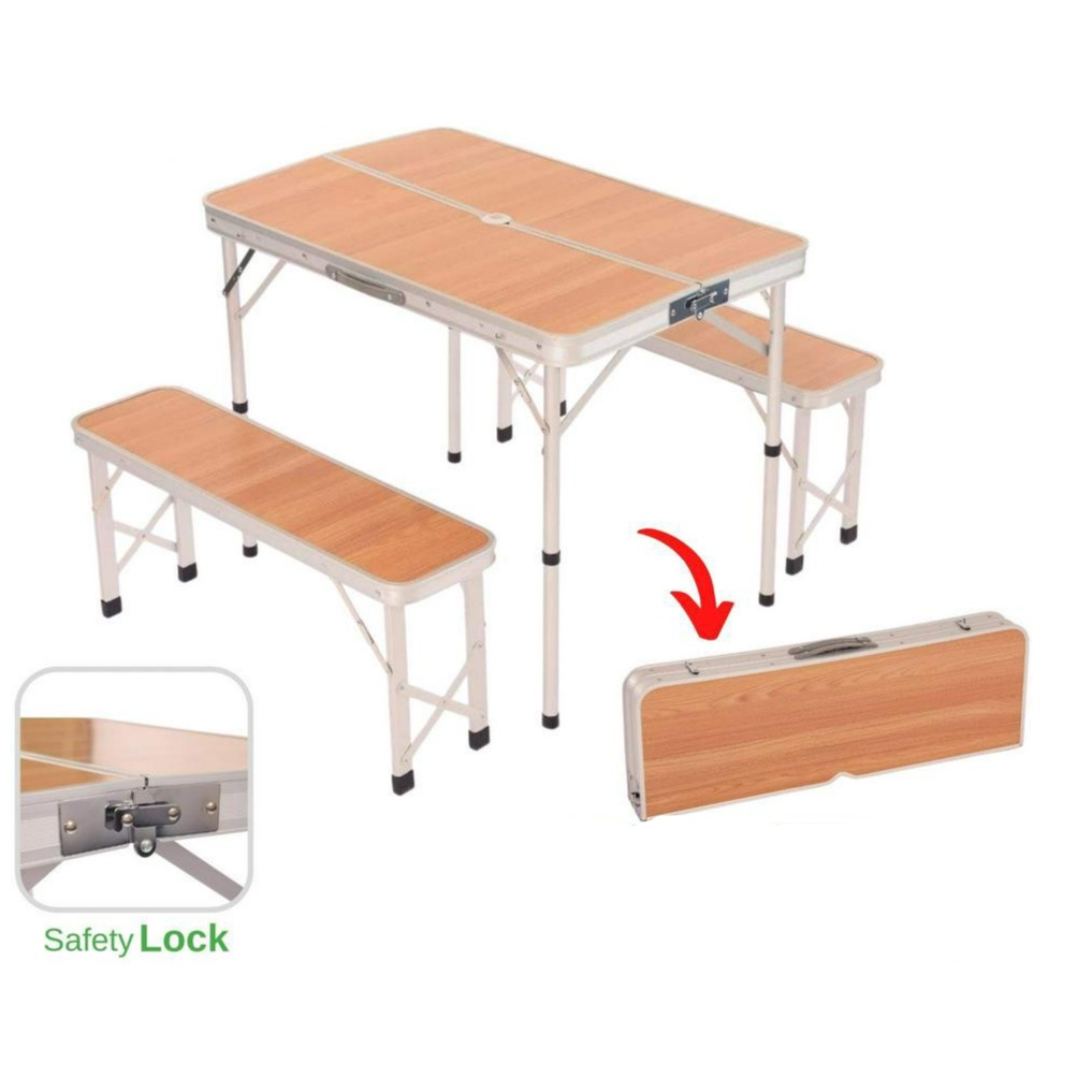 3pcs 90 x 60cm Aluminium Folding Table and Chair Outdoor Camping