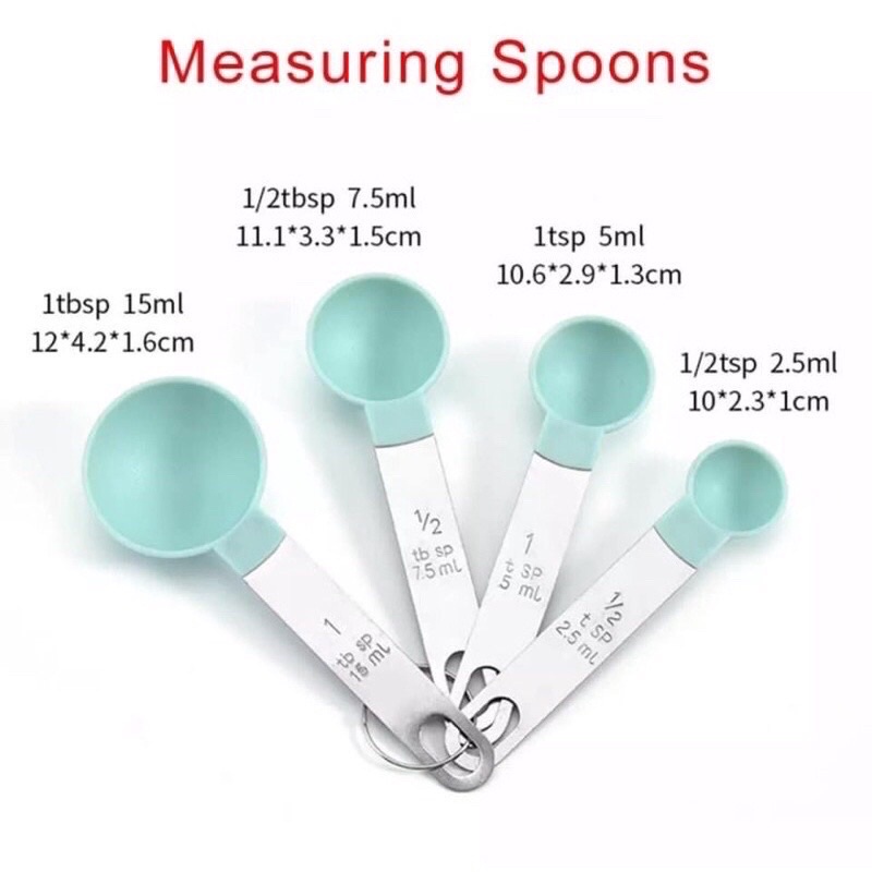 READY STOCK) 4Pcs Stainless Steel+PP Measuring Spoons Kitchen