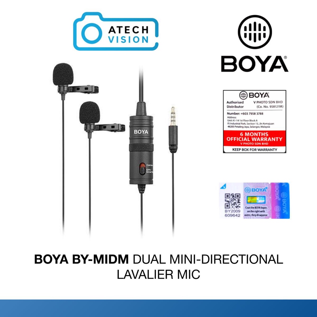 BOYA BY-M1DM Dual Omnidirectional Lavalier Microphone Phone & Camera ...