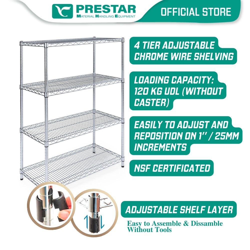 STOCKY MHE 4-Tier Wire Shelf Rack | 120KG Per Level | Adjustable Heavy ...