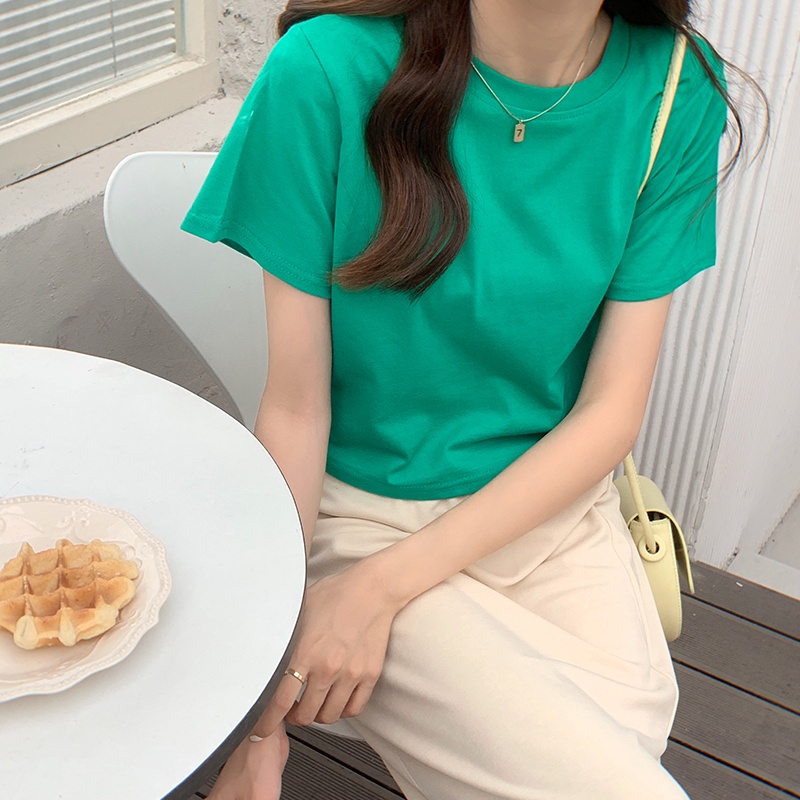 Zuoan Summer Cotton Short Sleeve T-shirt Casual Solid T-shirt Women's ...