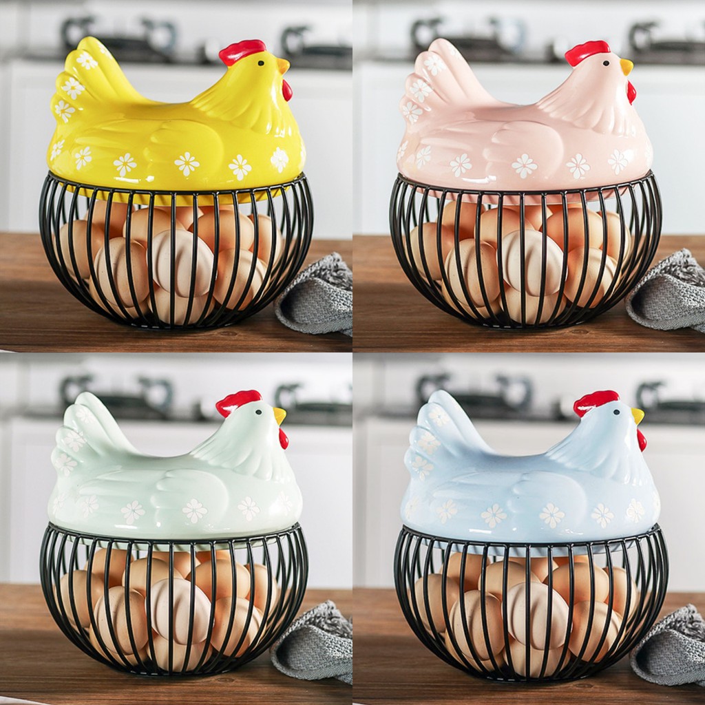Ceramic Hen Egg Storage Basket Bright Yellow / Mint Green / Sakura