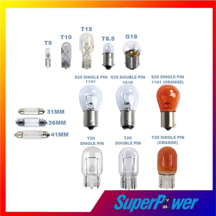 Universal Car Halogen Bulb - T5 / T10 / T15 / 4038 / 1156 / 1141 / 1016 ...