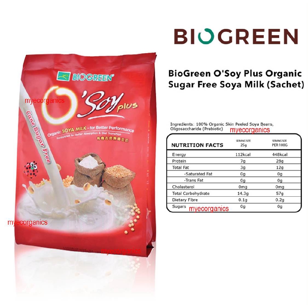 Biogreen O’Soy Plus Organic Cane Sugar Free Soya Milk Powder Sachet