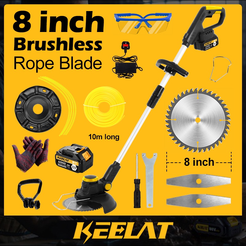 Keelat Cordless Brushless Mesin Rumput Bateri 1800w 8 Inch Electric