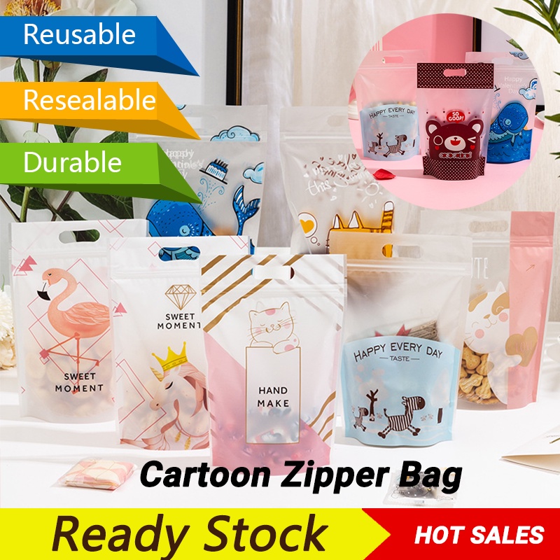 Ready Stock Resealable Stand Up Hand Carry Zipper Bag Storage Ziplock