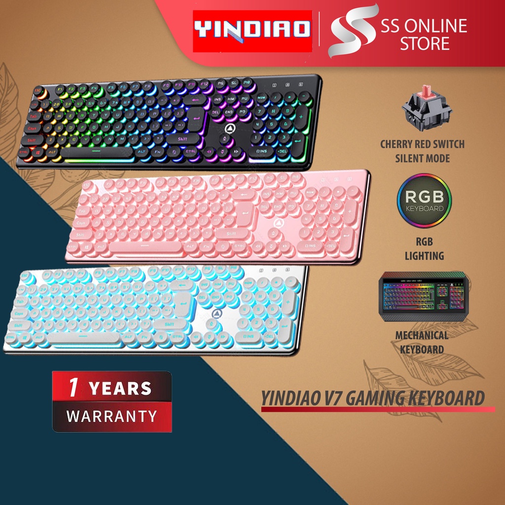 YINDIAO V7 LUMINOUS 104 Key Selent RGB Keyboard USB Wired LED Backlit
