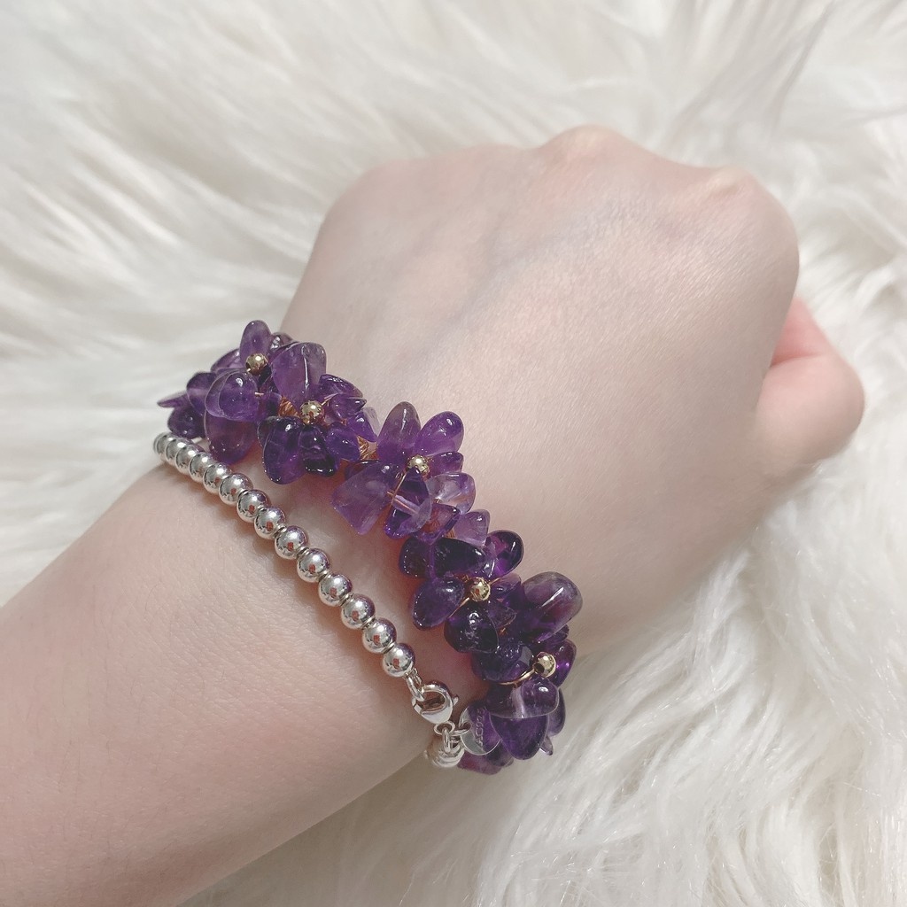 Natural Crystal Amethyst Bracelet 💜 天然优质紫水晶 碎石 14k包金绕线手镯☘️Gelang Tangan ...