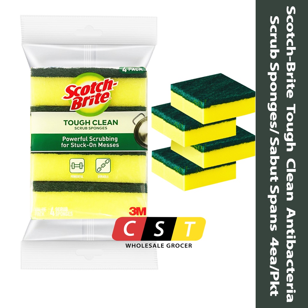 3M Scotch-Brite Tough Clean Antibacteria Scrub Sponges/ Sabut Spans 4ea ...