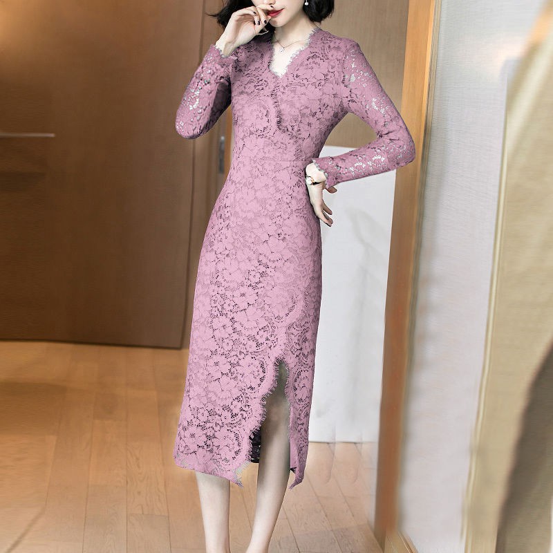 Fashion Lace Autumn Lady Evening Dress Women Party Wedding Office S 3xl